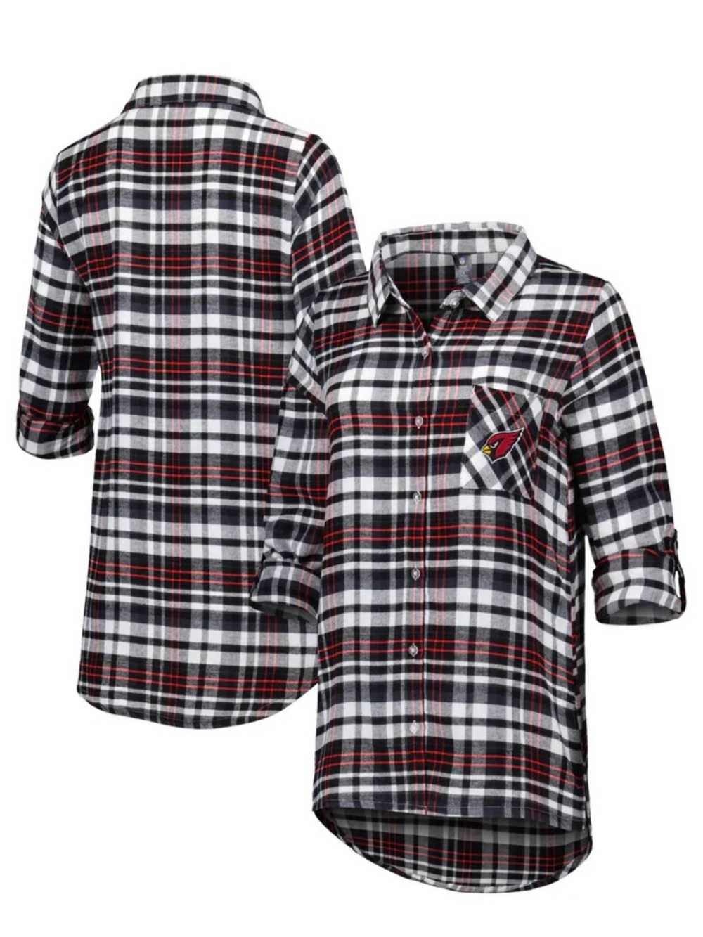Arizona Cardinals Concepts Sport Plaid Full-Button Long Sleeve Nightshirt